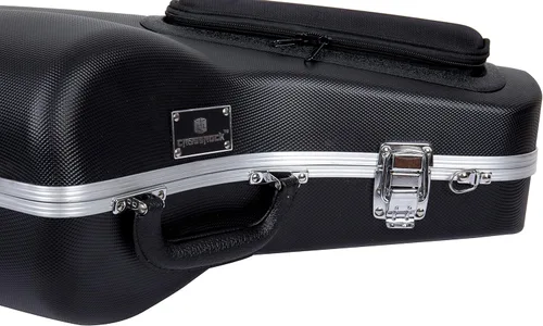Vista 5 de Crossrock Funda ABS para saxofón alto – Textura de diamante negro contorneado, interior de terciopelo azul profundo, bolsillo para accesorios