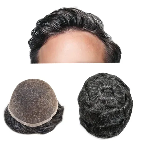 Vista 19 de Toupee para hombres, sistema de reemplazo de piezas de cabello humano real, encaje suizo suave, encaje frontal para hombres, pieza de pelo tipo