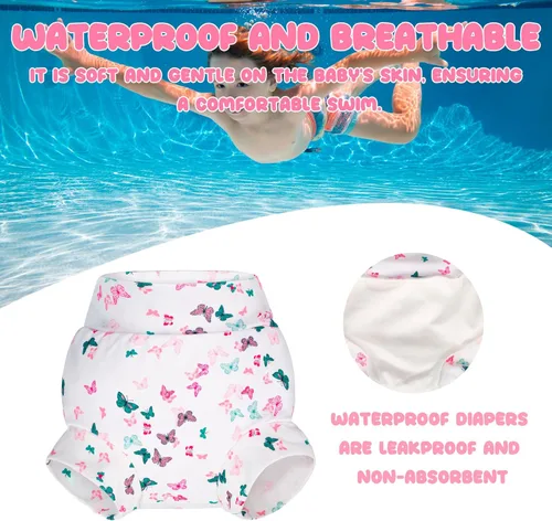 Vista 31 de BIG ELEPHANT Pañales de natación para bebé, 3 piezas, reutilizables, ajustables, lavables, impermeables, para niños y niñas, de 6 meses a 5 años