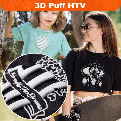 Vista 7 de WRAPXPERT Vinilo de transferencia de calor Puff HTV blanco Rollo de vinilo HTV 3D Puffy para planchar en vinilo para camisetas, manualidades DIY