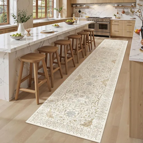 Vista 89 de befbee - Alfombra para sala de estar, lavable y resistente a manchas, con base antideslizante, ideal para dormitorio y cocina, decoración clásica