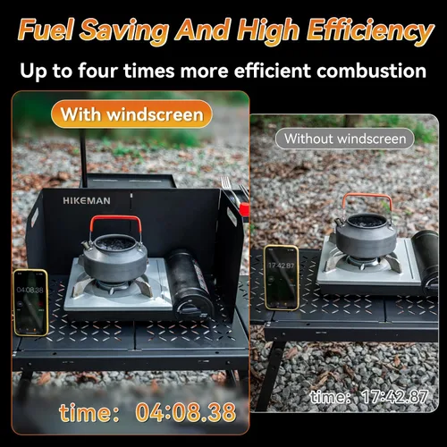 Vista 9 de HIKEAMN - Parabrisas plegable para estufa de gas para exteriores, bloqueador de viento de campamento, parabrisas de cocina con una bolsa