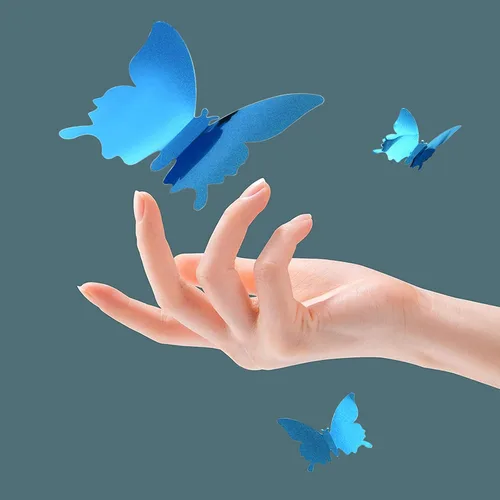 Vista 2 de CAYUDEN - Calcomanías de pared 3D de mariposa, 24 piezas extraíbles de 3 tamaños 3D de mariposa azul para decoración de pared, calcomanías de pared