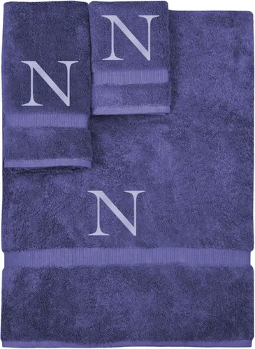 Vista 243 de Juego de toallas con monograma, regalo personalizado, juego de 3 - Letra de bloque dorada bordada en toalla - Extra absorbente 100% algodón turco