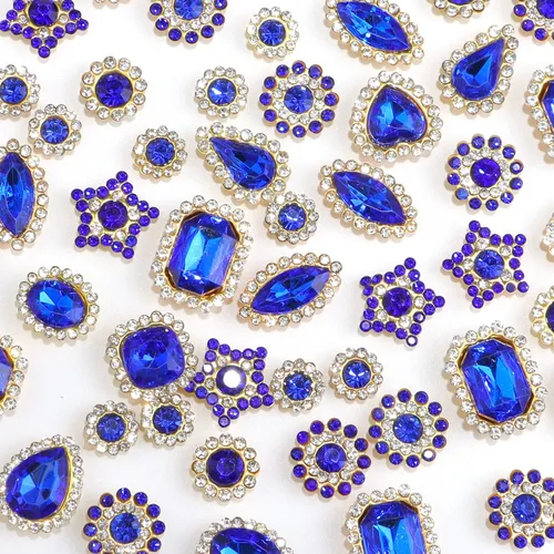 Vista 14 de 50 piezas de diamantes de imitación para coser, formas mixtas, diamantes de imitación negros de vidrio para coser en gemas de cristal, base plana