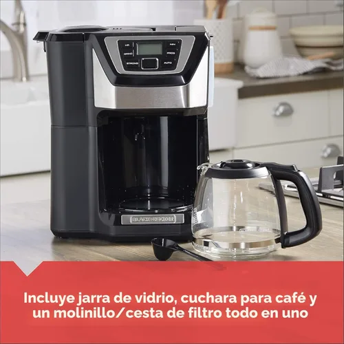 Vista 4 de Black and Decker BLACK+DECKER - Cafetera de 12 tazas para moler y preparar café, color negro, CM5000B