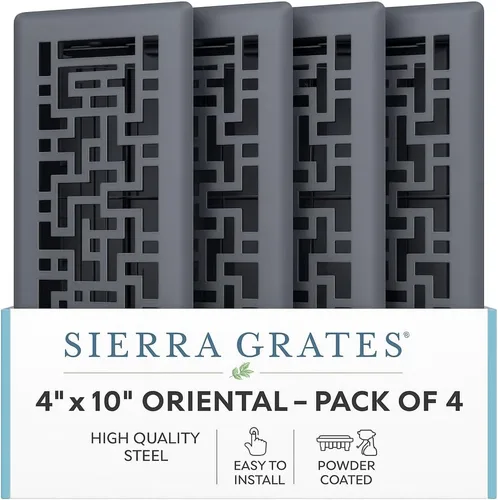 Vista 14 de Rejilla de Piso de Diseño Oriental de 4" x 10" en Acabado Bronce Metálico - Cubiertas de Ventilación para Piso del Hogar - Cubiertas Decorativas