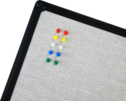 Vista 5 de JILoffice Tablero de anuncios de lino de corcho de 48 x 36 pulgadas (gris), marco de aluminio negro montado en la pared, tablero de notas