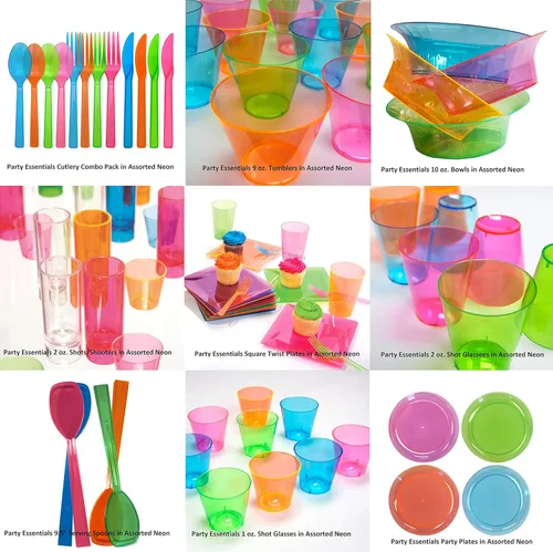 Vista 6 de Party Essentials - Copas de fiesta y vasos altos, de plástico duro, capacidad de 10 onzas, Variado neón