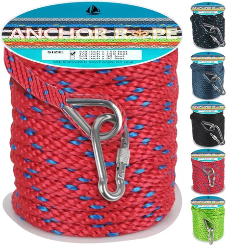 Vista 29 de Cuerda de anclaje de 1/2 pulgada y 50 pies, cuerda de anclaje para barco, trenza sólida MFP, línea de anclaje con dedal de acero inoxidable 316