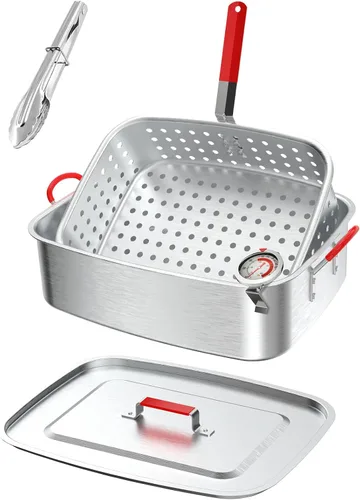 Vista 9 de Freidora de 10 cuartos de galón con tapa para pescado Pinza para freidora de 9 pulgadas Cesta de 8 cuartos de galón Termómetro de 6 pulgadas
