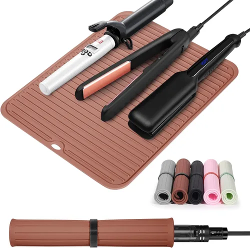 Vista 12 de Quccefods Alfombrilla grande de silicona resistente al calor para herramientas de cabello: rizador, plancha, alisador de pelo - Funda portátil