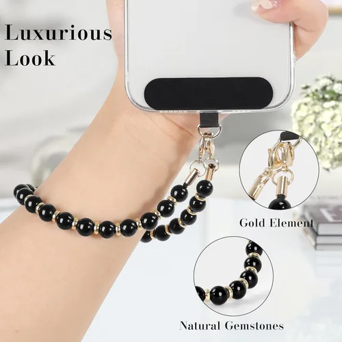 Vista 4 de takyu Dije para teléfono, correa de pulsera con cuentas para teléfono con piedras preciosas naturales para mujeres y niñas, cordón de muñeca manos