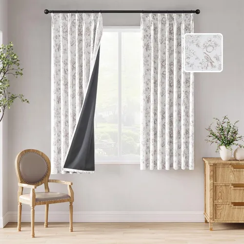 Vista 14 de jinchan Cortinas Opacas Florales 95% de 63 Pulgadas de Largo, Cortina Opaca con Flores Impresas Azules para Dormitorio con Bolsillo para Varilla