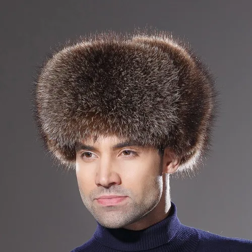 Vista 3 de URSFUR Sombrero de invierno para hombre, gorra de trampero ruso Ushanka de zorro real