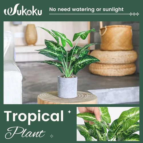 Vista 2 de Plantas artificiales pequeñas de 16", plantas tropicales artificiales de imitación para interiores, planta de escritorio para hogar, oficina