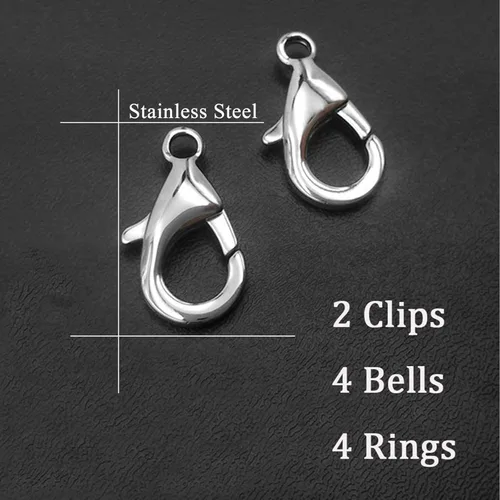 Vista 4 de 4 juegos de campanas de gato para collar de perro, accesorios colgantes de entrenamiento para mascotas con 2 clips de acero inoxidable para placa