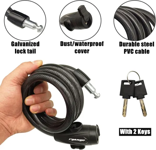 Vista 4 de Candado de bicicleta, cerraduras de bicicleta resistentes antirrobo, cable de bloqueo de bicicleta con soporte de montaje y 2 llaves, cerraduras