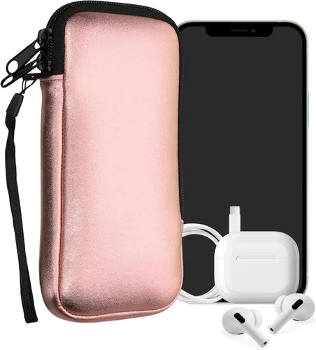 Vista 18 de kwmobile Bolsa de neopreno para teléfono tamaño XXS - 3/3,5 pulgadas - Mini bolsa universal para celular con cremallera, correa para la muñeca