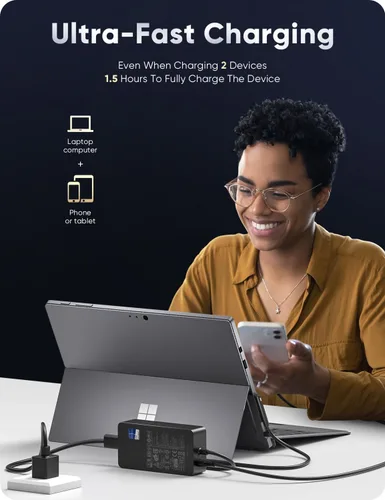 Vista 3 de Cargador Microsoft Surface Pro para 65W Windows Surface Charger 11,10,9,8.7+,7.6.5.4.3.X.Surface Laptop 6,5,4,3,2,1, Surface Go 3,2,1, Tablet