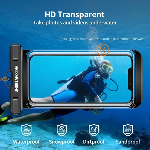 Vista 3 de UNBREAKcable Funda impermeable para teléfono, paquete de 2 fundas impermeables IPX8 para iPhone 16 15 14 13 12 11 Pro Max y Samsung S25 S24 S23