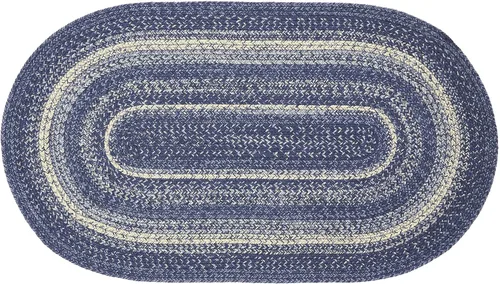 Vista 17 de VHC Brands Great Falls - Alfombra azul, mezcla de yute, medio círculo, azul blanco, 16.5 x 33 pulgadas