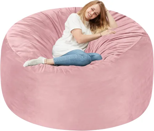 Vista 48 de Homguava Silla de Puf de 2 Pies: Pufs de 2' con Espuma de Memoria Rellenos, Cómodas Sillas de Puf Redondas con Funda de Terciopelo Holandés - Rosa