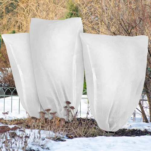 Vista 7 de 10 cubiertas para plantas, protección contra congelación, cubierta de invierno para plantas con cordón y cremallera, bolsa protectora grande