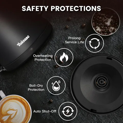 Vista 6 de Hervidor Eléctrico de Cuello de Cisne, Hervidor de Café de Acero Inoxidable 304, Apagado Automático y Protección Anti-secado, Clásico para Preparar
