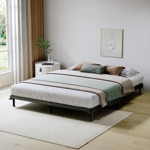 Vista 5 de Base para somier Queen de 2 pulgadas de perfil bajo, láminas de cama de montaje fácil, estructura metálica resistente, base de apoyo para colchón