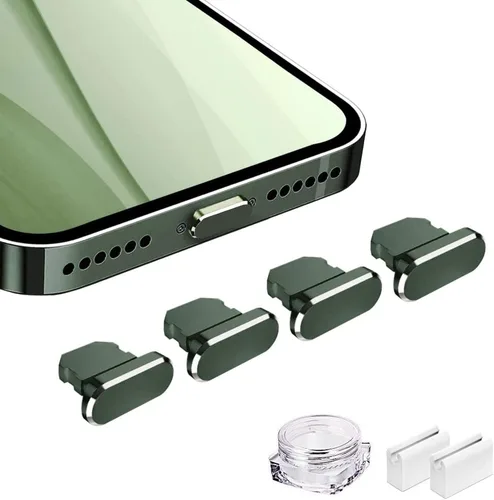 Vista 15 de Enchufe antipolvo de metal compatible con iPhone 14 13 12 11 X XS XR 8 7 SE Mini Plus Pro Max iPad AirPods, 2 protectores de puerto de carga