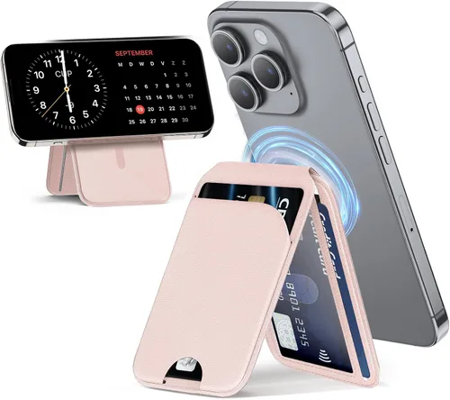 Vista 11 de Cartera Mag-Safe magnética para teléfono Cartera magnética ligera para teléfono con soporte ajustable de cuero con soporte para tarjetas Mag-Safe
