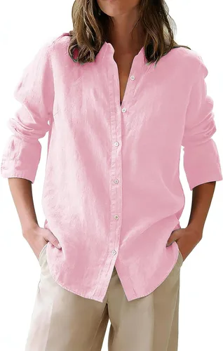 Vista 8 de Siliteelon Camisas con botones para mujer Camisa Oxford de algodón Camisas de vestir con cuello Camisa de manga larga sin arrugas Blusas de vestir
