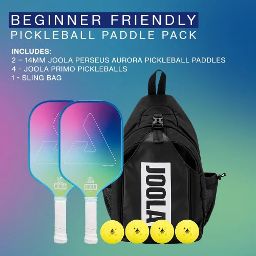 Vista 2 de JOOLA Perseus Aurora - Juego de 2 palas de pickleball - Incluye: 2 paletas de pickleball, 4 bolas y bolsa de cabestrillo - Superficie de carbono