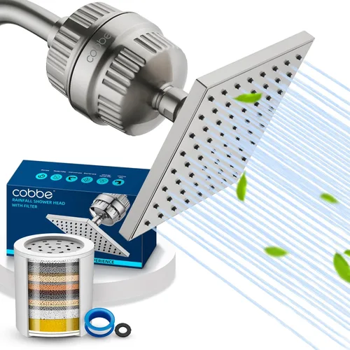 Vista 12 de Cobbe Cabezal de ducha filtrado de alta presión de 6 ajustes, cabezal de ducha de lluvia desmontable con filtro de cabezal de ducha de 20 etapas