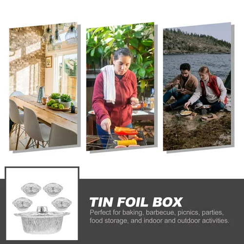 Vista 2 de BESPORTBLE 5 juegos de ollas de aluminio desechables con tapa, sartenes redondas de aluminio para hornear, para almacenar servir recalentamiento