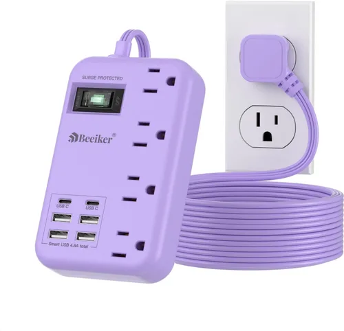 Vista 15 de Regleta de Alimentación de Viaje con 6 USB (2 USB C), Cable de Extensión con Enchufe Plano de 3 Pies con Estación de Carga USB de 4.8A 24W y 4