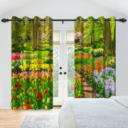 Vista 96 de Cortinas opacas para ventana con vista de cascada, día soleado, amanecer, primavera, paisaje natural, cortinas de ventana con aislamiento térmico