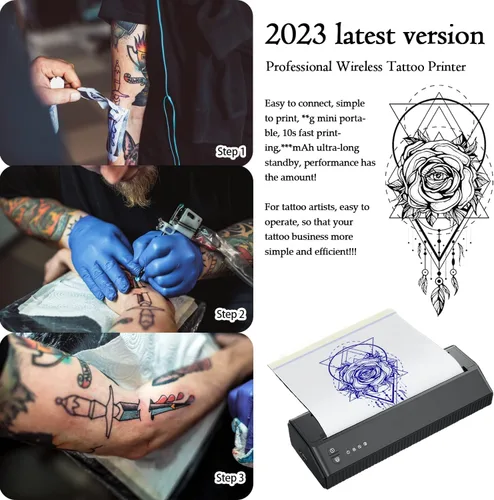 Vista 2 de Wireless Thermal Tattoo Printer, with 10pcs Paper Portable Tattoo Stencil Printer Rechargeable Thermal Transfer Copier Tattoo Thermal Machine