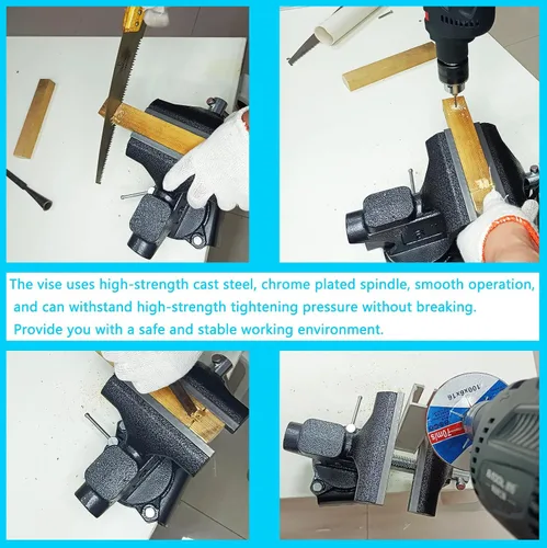 Vista 4 de MYTEC Tornillo de Banco 2 en 1 de Servicio Pesado para Mesa de Trabajo, 6.0" negro, Prensa de Mesa Multiusos Mejorada, Tornillo de Banco Universal