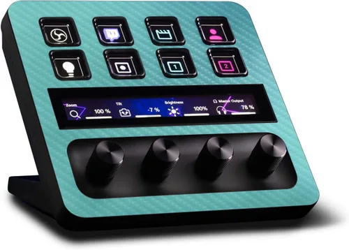 Vista 32 de MightySkins - Piel de fibra de carbono compatible con Elgato Stream Deck + - Morado sólido Acabado de fibra de carbono texturizado protector