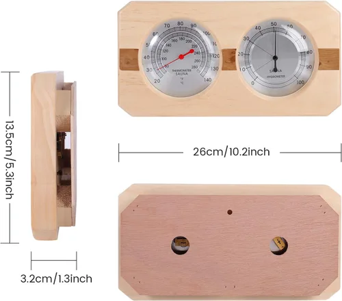 Vista 5 de Higrotermógrafo de madera para sauna 2 en 1 termómetro higrómetro pantalla de doble dial temperatura humedad medidor herramienta Sauna habitación
