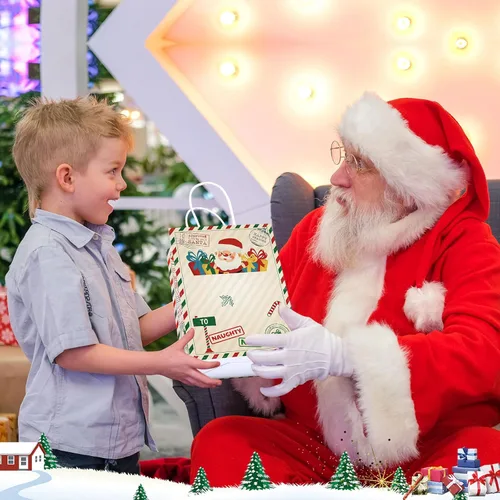 Vista 7 de Zonon 24 bolsas de papel de estraza de papel de estraza para Navidad, bolsas de papel de Navidad rojas y verdes con asas, regalo de caramelos