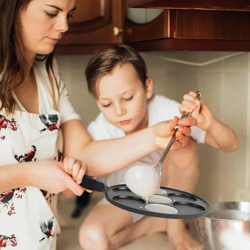 Vista 6 de Sartén para hacer panqueques antiadherente compatible con inducción, 10.5 pulgadas Mini sin adherencia de plata dólar parrilla Blini plancha