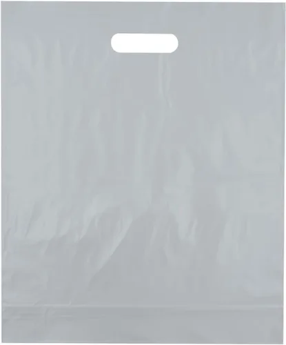 Vista 16 de Bolsas de compras de plástico con asas troqueladas de 9x12, negras, 100/cs – Bolsas marca directa