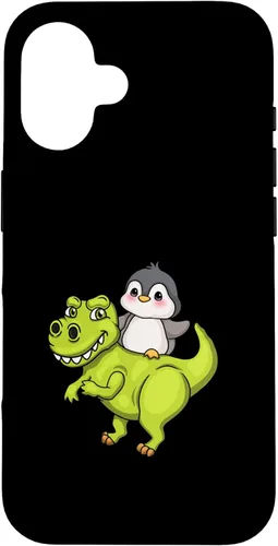 iPhone 16 Cute Penguin Riding T Rex Funny Dinosaur Cute Animal Lover Case