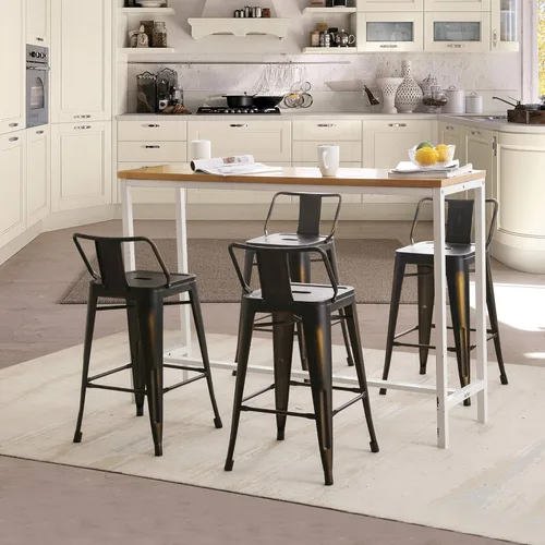 Vista 7 de Aklaus Juego de 4 taburetes de bar de metal, taburetes de bar de altura con respaldo, taburete de bar industrial para interiores y exteriores