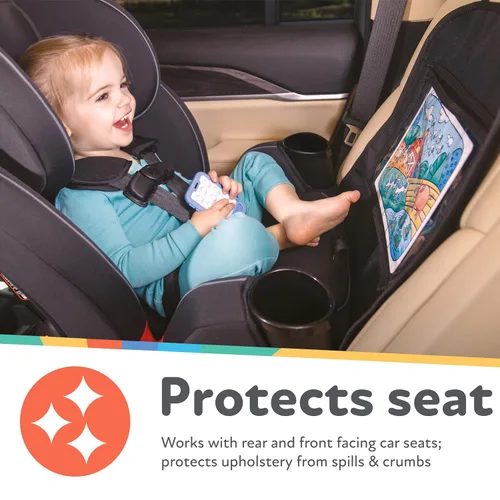 Vista 2 de Nuby Protector de asiento de coche seguro en el asiento, compatible con asientos de automóvil traseros y hacia adelante, bolsillo de aprendizaje