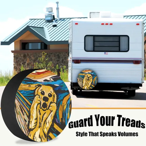 Vista 2 de Fundas de neumáticos de repuesto para remolque de caravana, The Scream Dog, resistentes a la intemperie, a prueba de polvo, universales