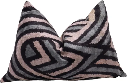 Vista 3 de Almohada decorativa hecha a mano con relleno de plumón, azul verdoso, gris y negro, funda de cojín de seda de terciopelo suave para sala de estar